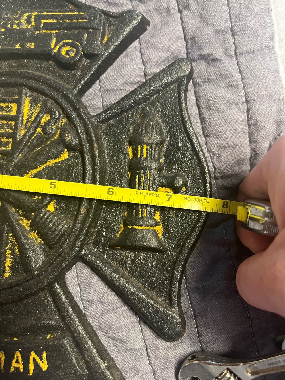 Cast Iron Firefighter Maltese Cross Wall Decor - Black & Yellow - Picture 5 of 7